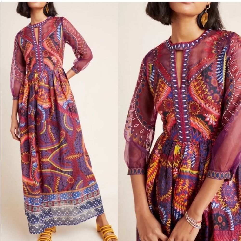 Anthropologie Maren Embroidered Maxi Dress Size 8 - WORN ONCE